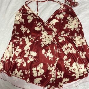 Plus Floral Print Tie Backless Halter Top